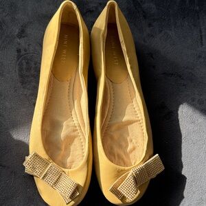Nine West Mustard Yellow Flats with Bow Accent